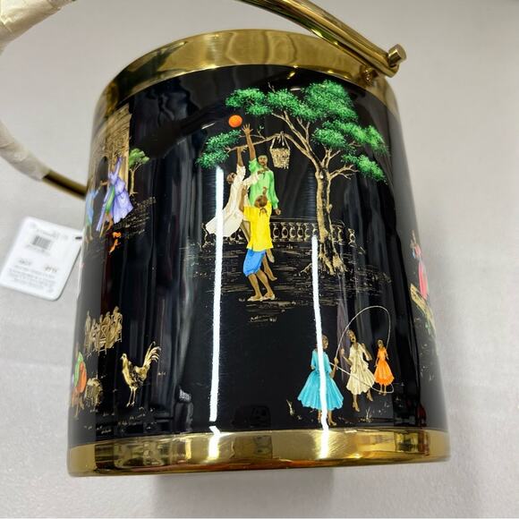 Sheila Bridges x Williams Sonoma Ice Bucket Harlem Toile Double-Wall Black Brass - Picture 9 of 10